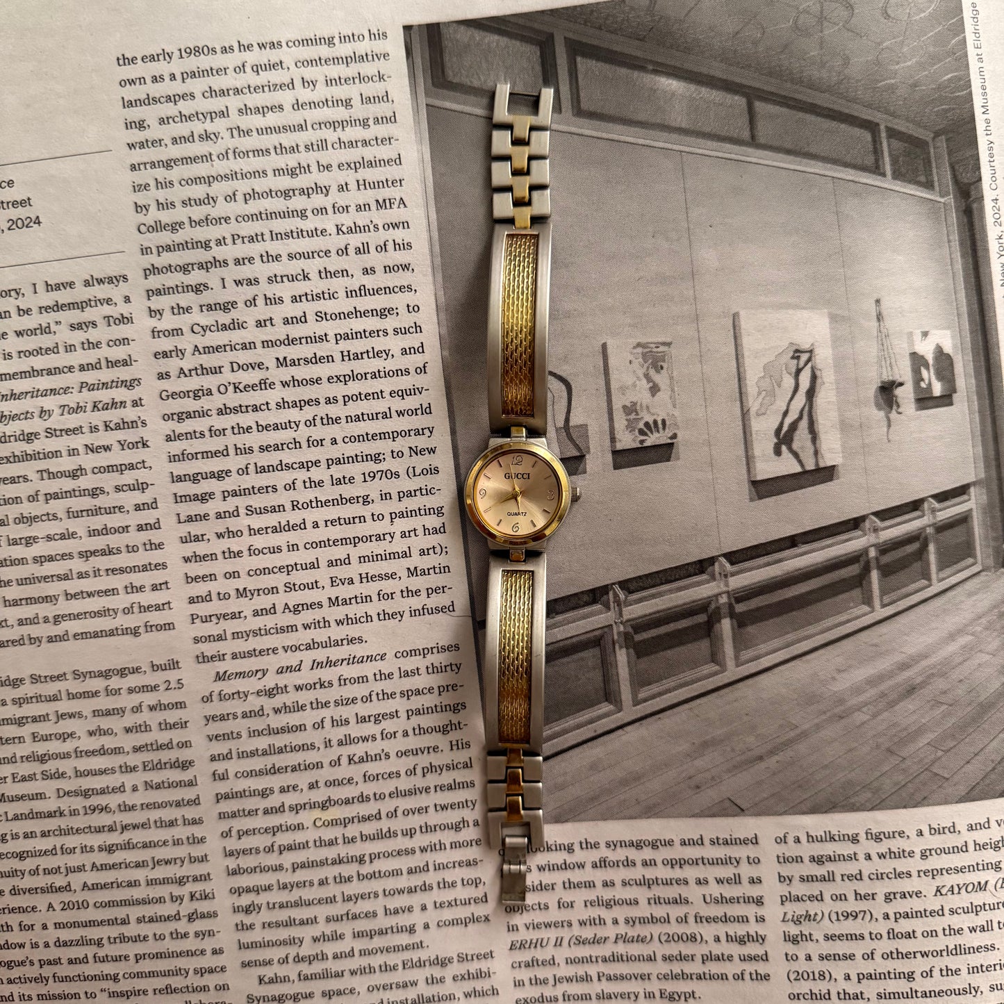 Gucci matte two tone mesh cuff watch
