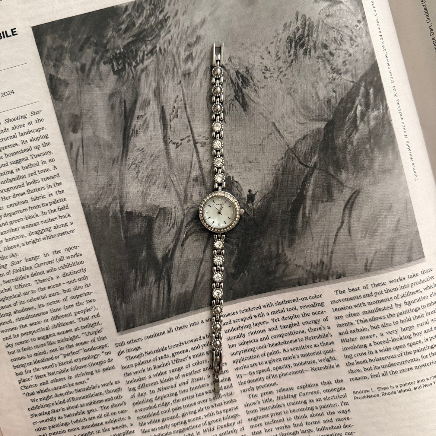 Silver slim circle embellished watch