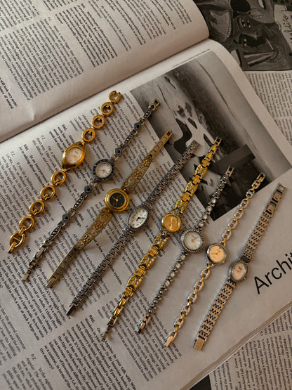 Silver slim circle embellished watch