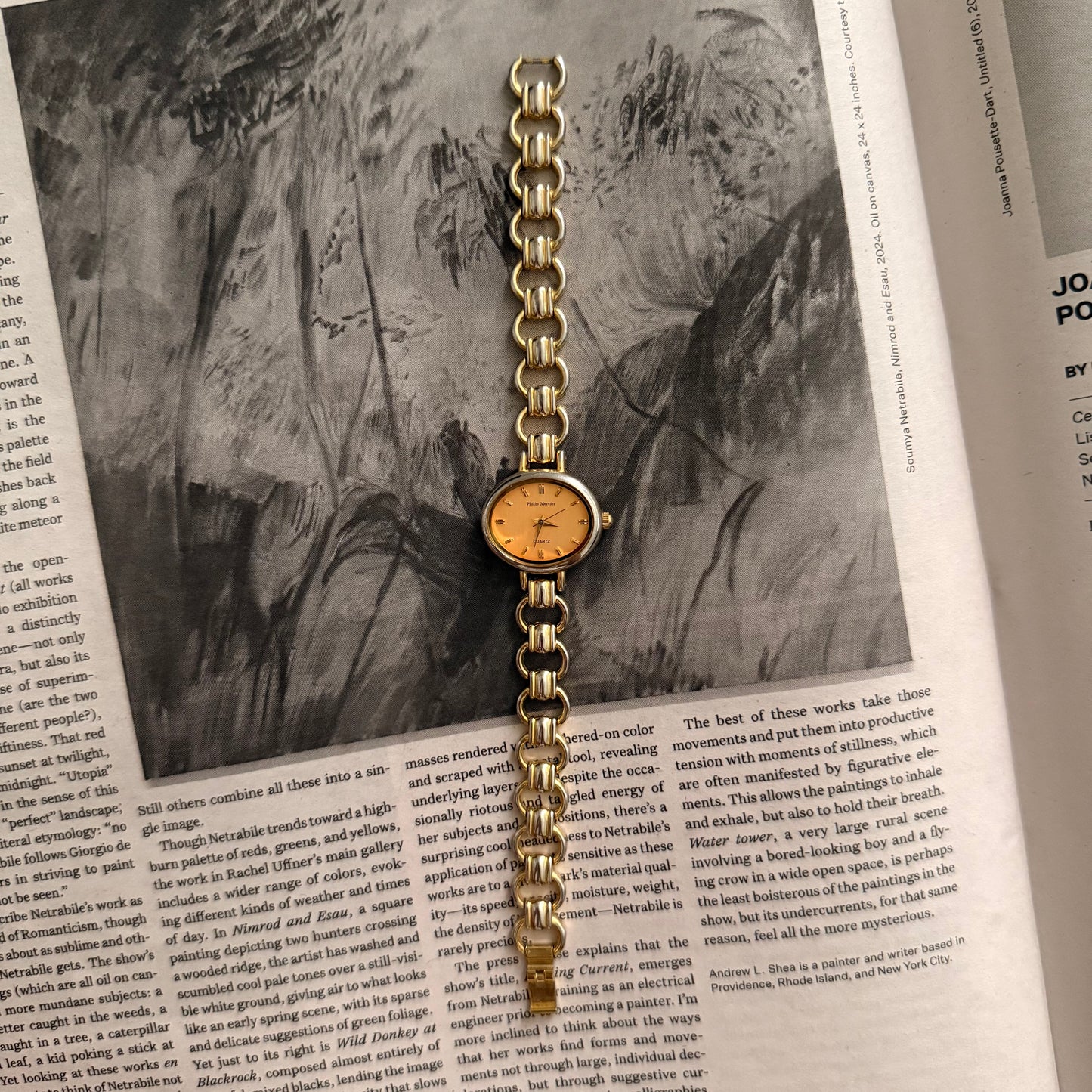 Peach face oval link silver watch