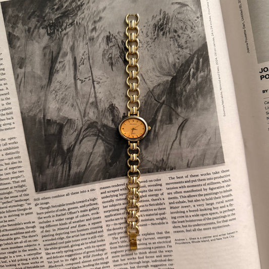 Peach face oval link silver watch