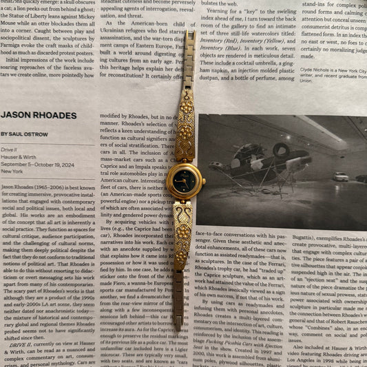 Gold antique floral mesh cuff watch