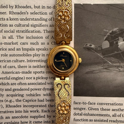 Gold antique floral mesh cuff watch